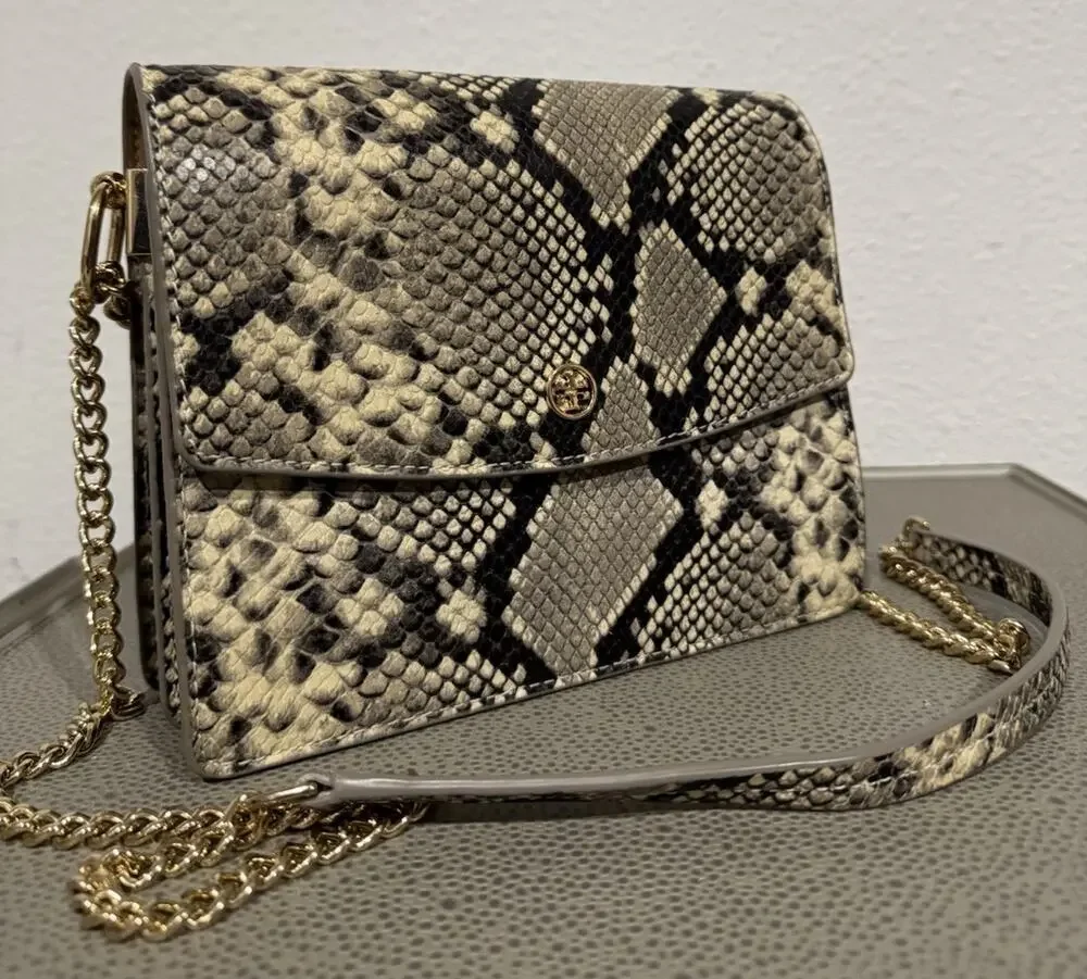 Tory Burch Python Snakeskin Print Leather flap crossbody or hand bag